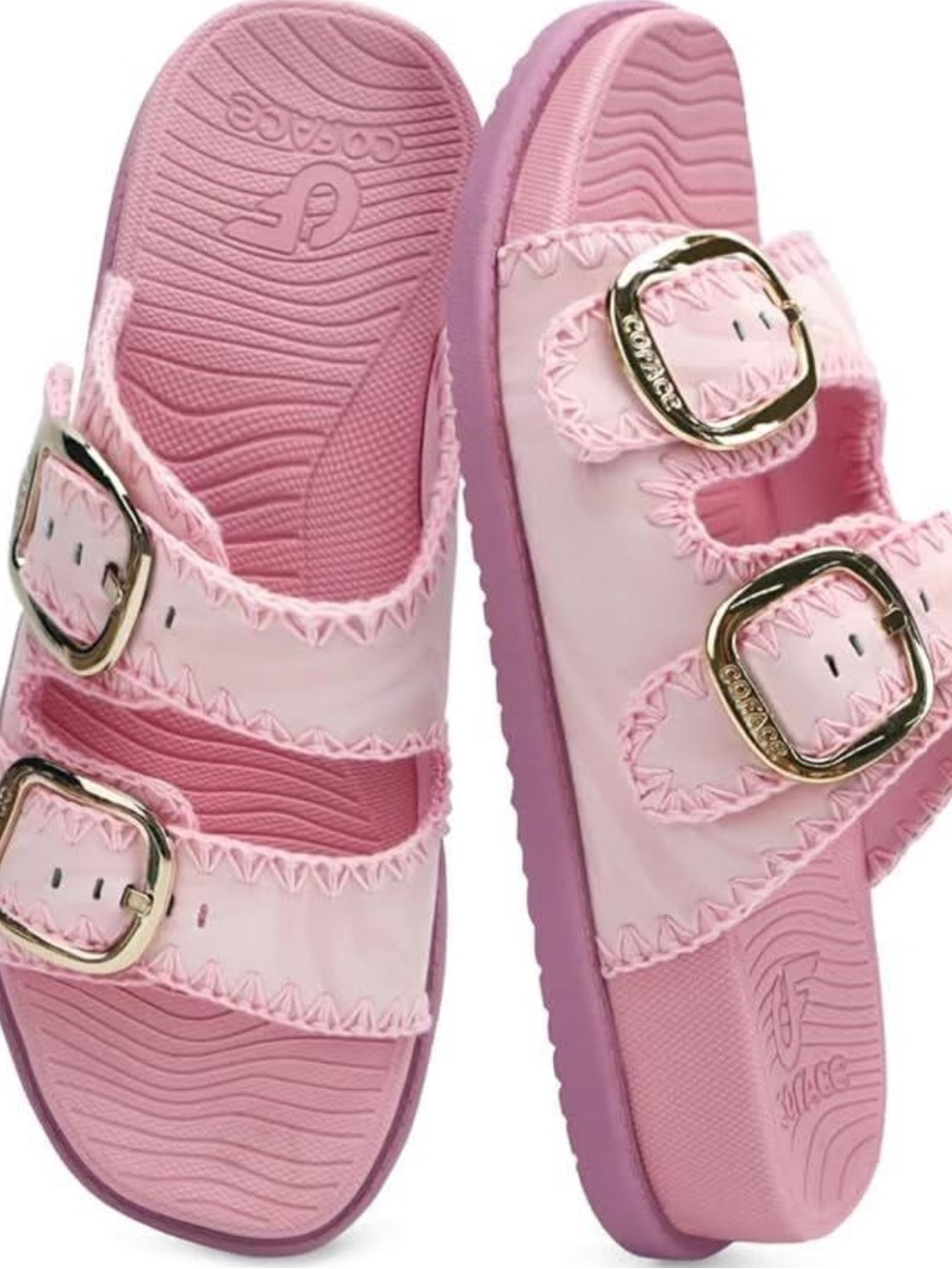 Coface Pink Buckle Sandals Slides Women’s Size 7 New WO Box